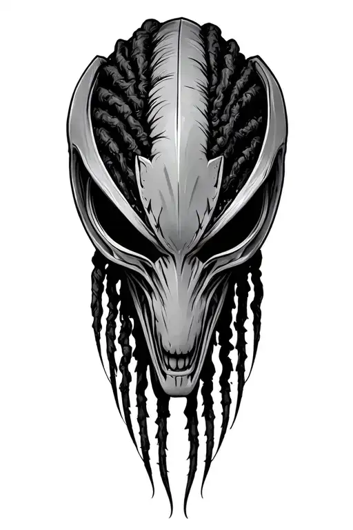 alien predator mask with dreads tattoo design idea