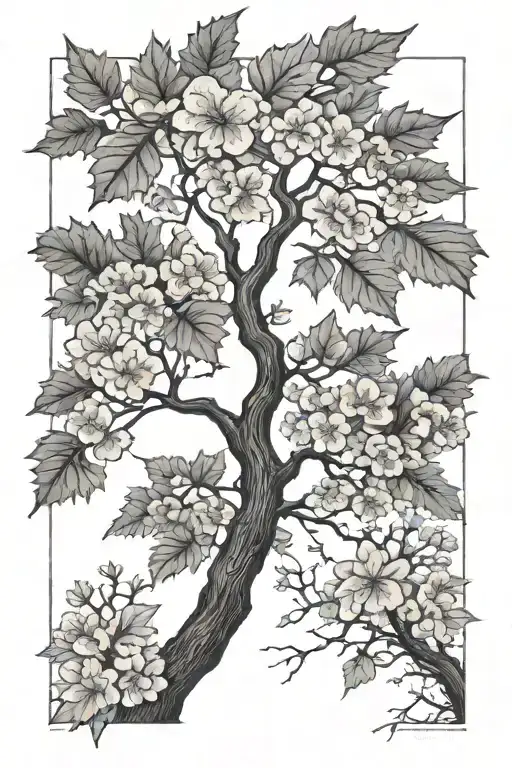 maple leaf tree and cherry blossom tree tattoo design idea