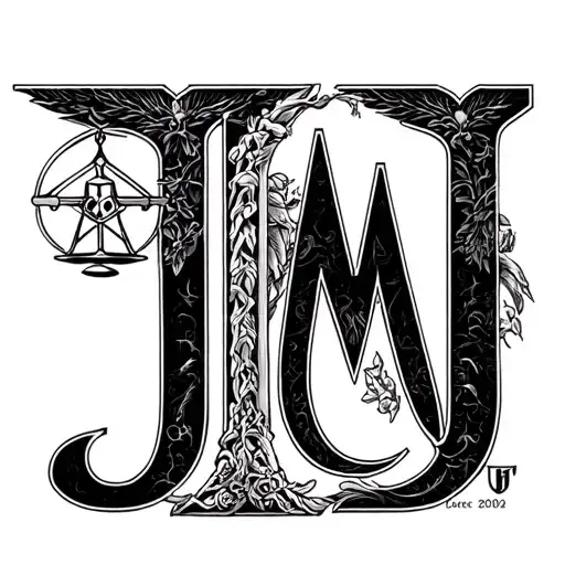Daniel, Law, Cancer sign, year 2000, letters JM and letter U tattoo design idea