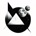 3 Basics triangles with one larger than others and a basic moon shape above. Ral basic shapes with no shading tattoo design idea