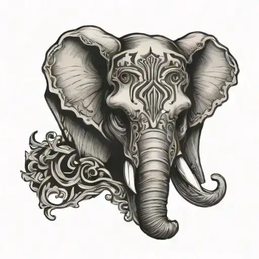 elephant face half skull tattoo design idea