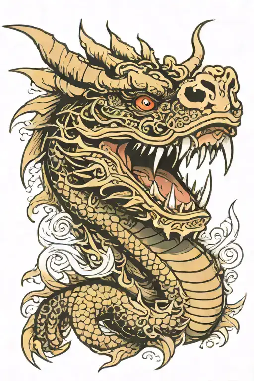 dragon's head, it's mouth open in midroar, covering entire left of chest. ink on shoulder and arm forming one of dragon' tattoo design idea