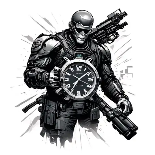 cyborg cop time piece tattoo design idea