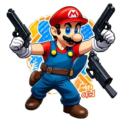 lugi and Mario with guns tattoo design idea