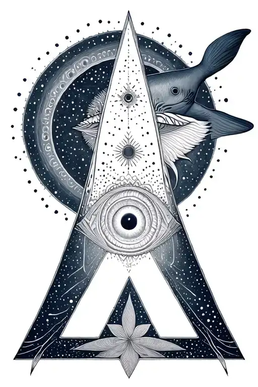 Lemurian starseed tattoo with spiral, whale shark markings, Pleiadian star cluster, triangle with third eye" tattoo design idea