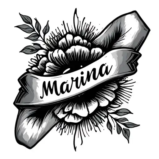 the name "Marina" tattooed on a guy's arm sleeve tattoo design idea