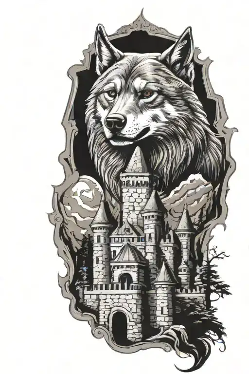 Dacia wolf wrapping dracula castle tattoo design idea