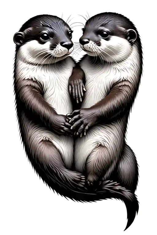 otters holding hands tattoo design idea