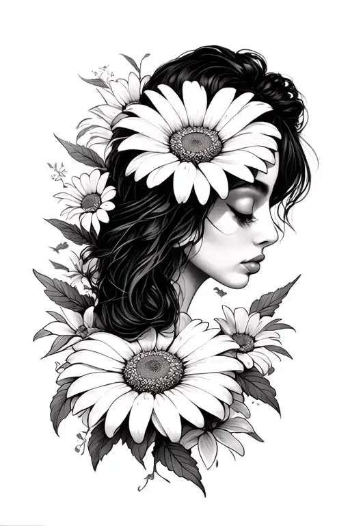 Black and white Daisy lower inner arm sleeve tattoo on woman tattoo design idea