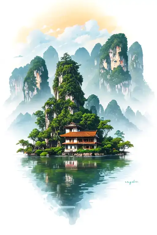 Limestone mountains of Ipoh, Perak, Malaysia with a lake tattoo design idea