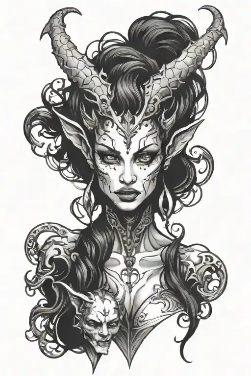 succubus demon face tattoo design idea