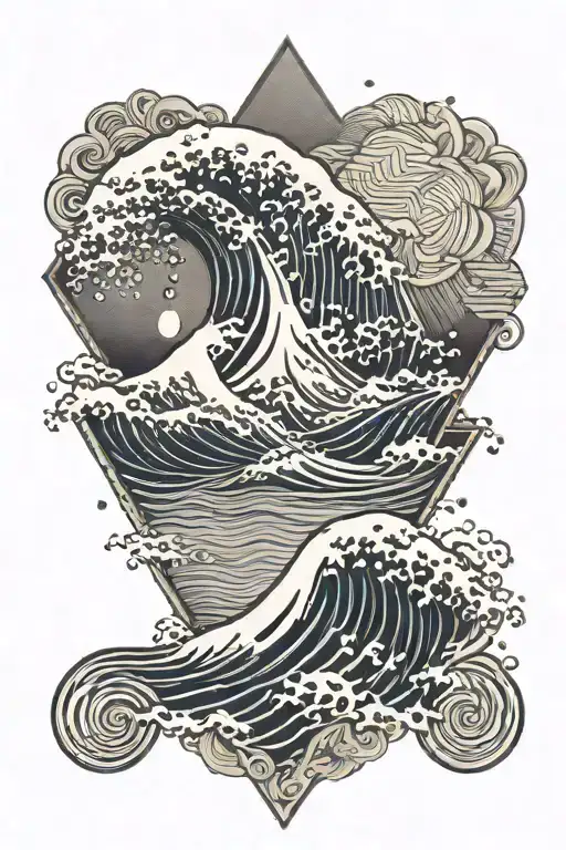 kanagawa wave set inside a diamond shape tattoo design idea