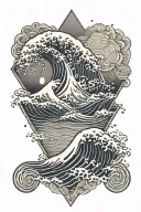 kanagawa wave set inside a diamond shape tattoo design idea