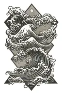 kanagawa wave set inside a diamond shape tattoo design idea