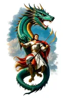 St. George killing the dragon with Sagittarius arrow tattoo design idea