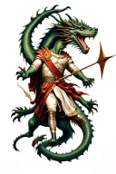 St. George killing the dragon with Sagittarius arrow tattoo design idea