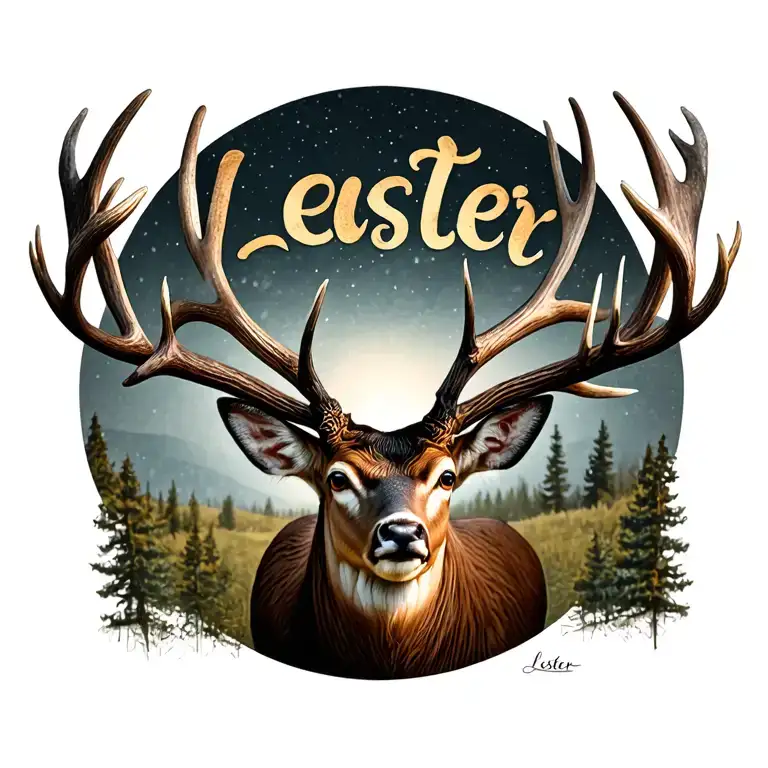 deer antlers with Lester word tattoo design idea