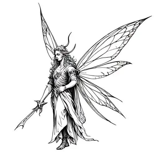 Fairy Morgan, mythological character of Arthurian legend, evil magician. Folk, Celtic and Gothic tattoo design idea