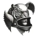 tiger head with jet motorcycle helmet and angel wings tattoo design idea
