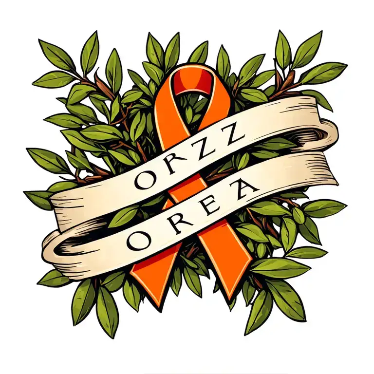 Cancer orange cancer ribbon wrapped in olive tree banches discreetly add the word forza tattoo design idea