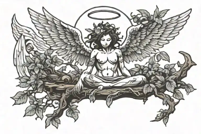 Angel wings & Bonsai tree tattoo design idea