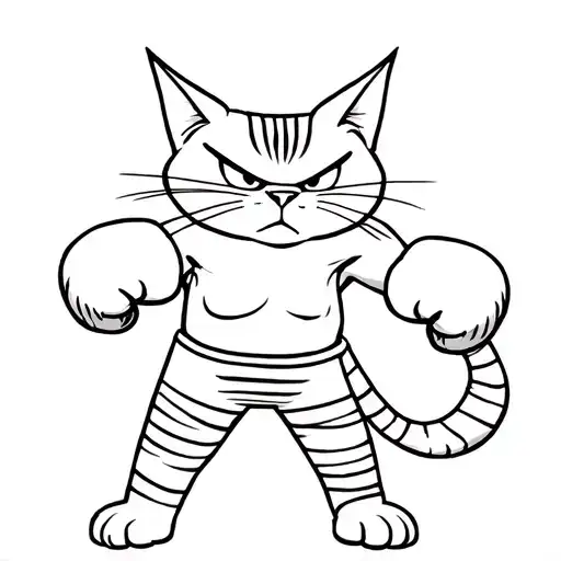 angry cat with stripes in boxing gloves, standing tall tattoo design idea
