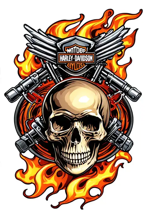 Harley Davidson motorcycle, Skull, flames, designs tattoo design idea