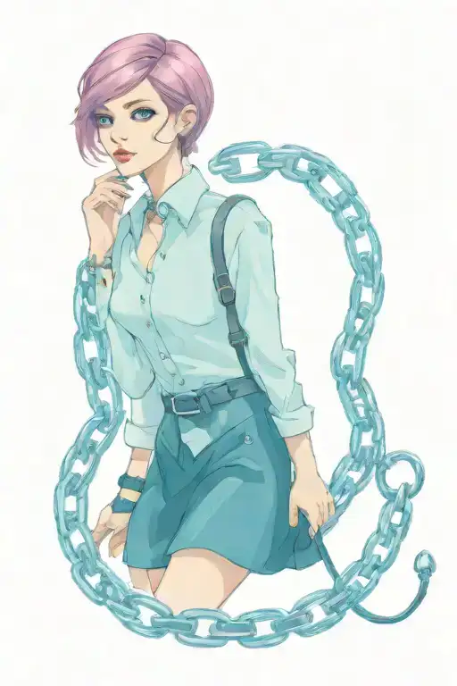 Sissy Slave Pink Leather Collar-with-chain-leash Pixie-cut Brown Hair Blue Eyes nose ring Flat Chest  tattoo design idea