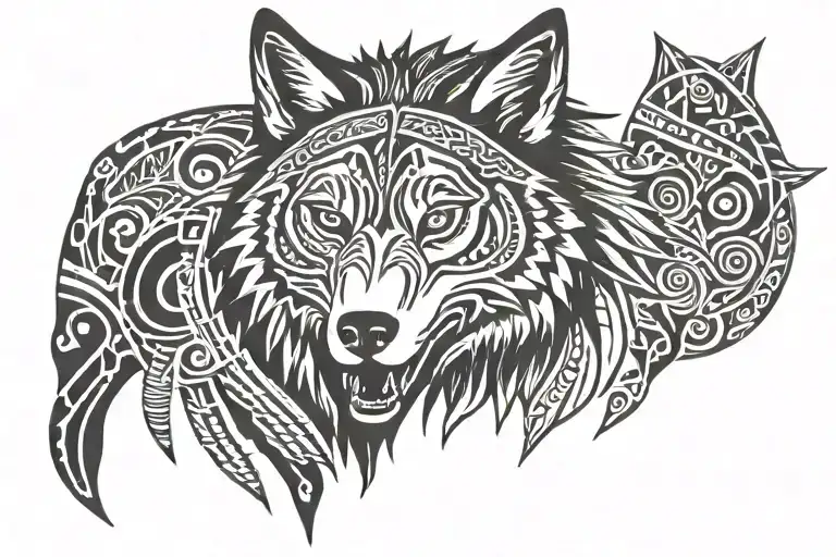 TRibel rebel native wolf tattoo design idea