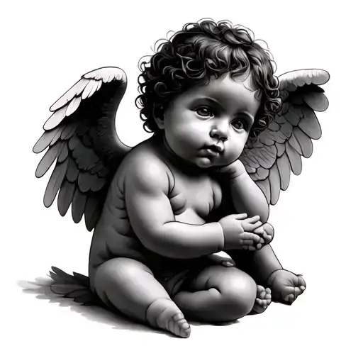 Black Baby Angel tattoo design idea