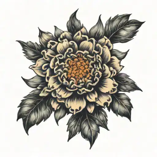 vibrant marigold tattoo with the words goodbyes are bittersweet  tattoo design idea