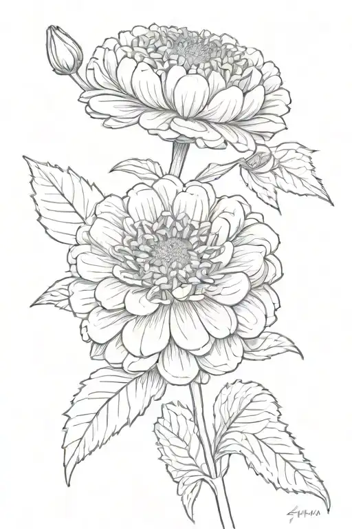 zinnia flower with stem tattoo design idea