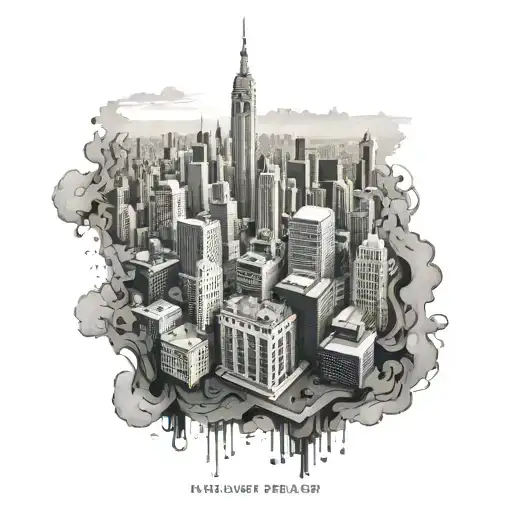 A city skyline seen from a unique perspective, symbolizing sonder and the vastness of the world tattoo design idea