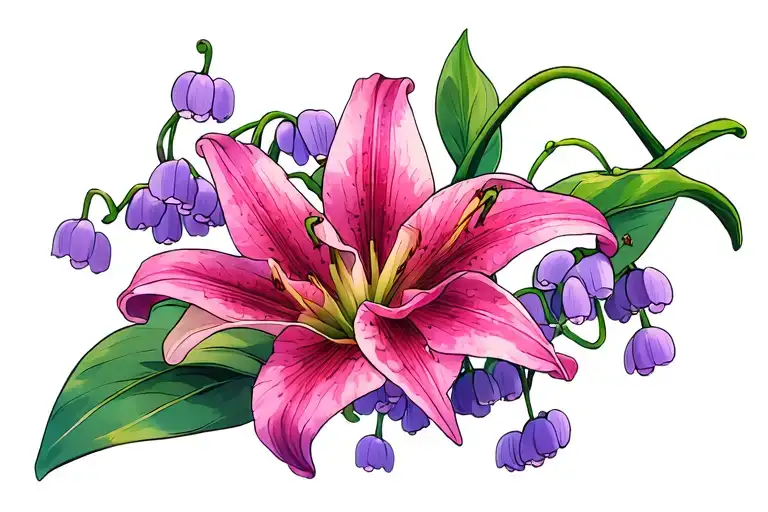 pink and purple lily of the valley tattoo design idea