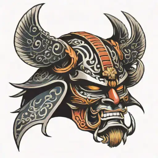 japenese samurai mask tattoo design idea