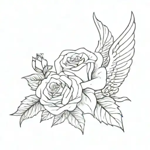 rip grandma with wings and rose small tattoo tattoo design idea