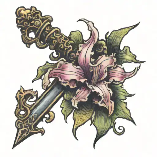 gladiolus the leer, skeleton key with name "Destiny" tattoo design idea