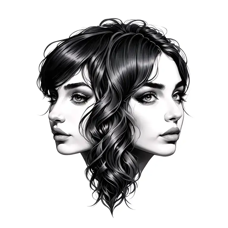 gemini sisters hair tattoo design idea