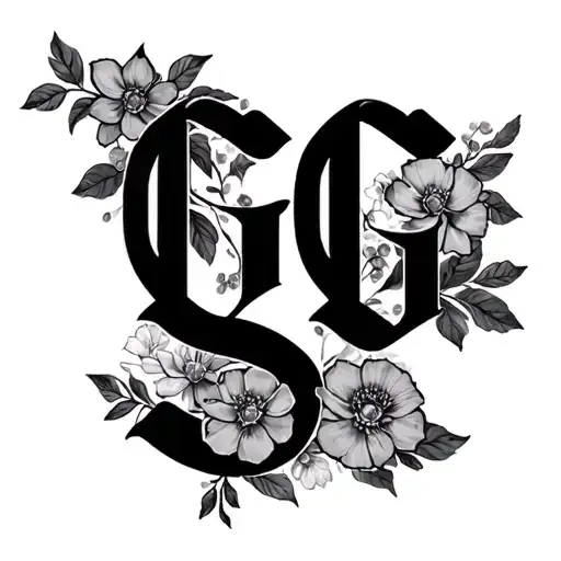 letters GGG fancy font with flowers tattoo design idea