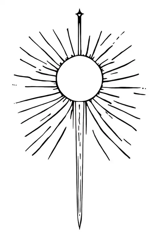 straight line with half sun radial beams and half sword silhouette tattoo design idea