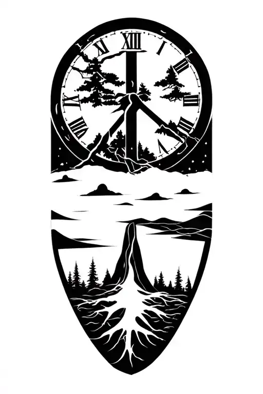 peace and lightining storm and time and nature tattoo design idea