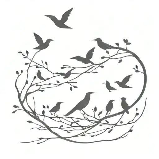 branch with birds flying away tattoo design idea