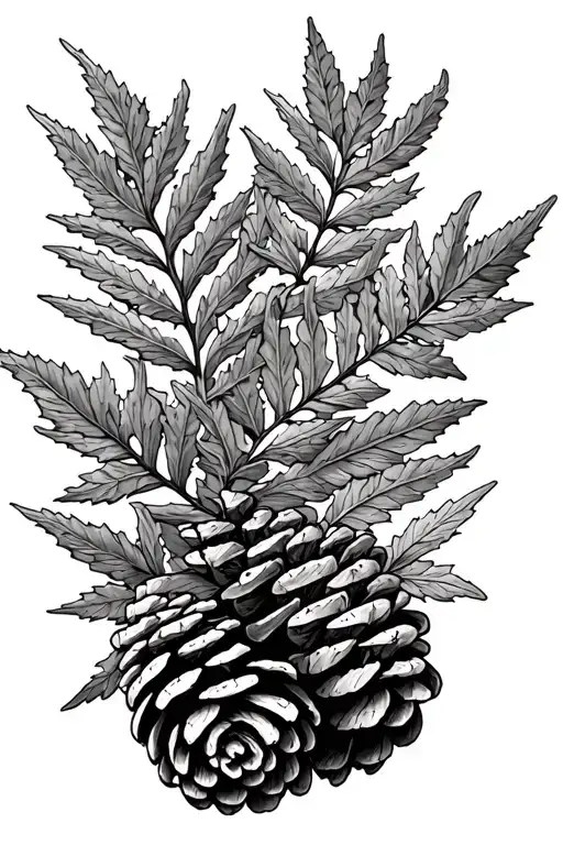 mugwort leaves cedar leaves willow leaves twisted with pine cones  tattoo design idea