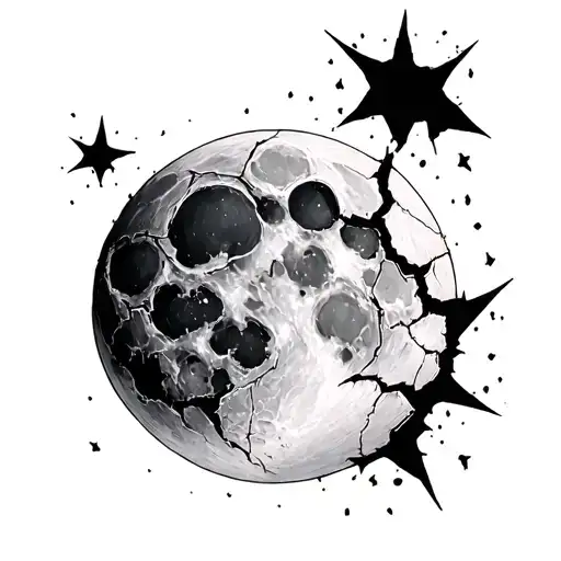 cracked moon tattoo design idea