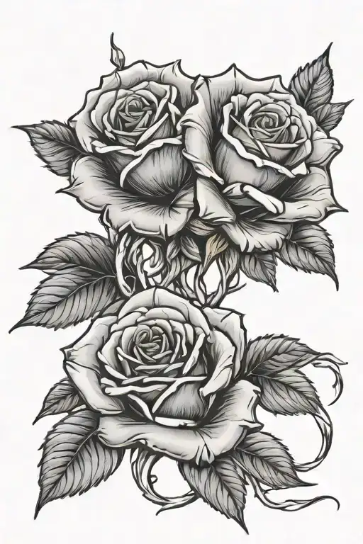 roses intertwined representing love hurts with thorns and room for a name tattoo design idea