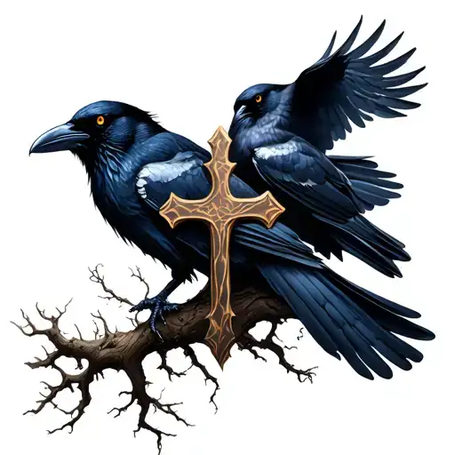 poison tree with a cross and ravens tattoo design idea