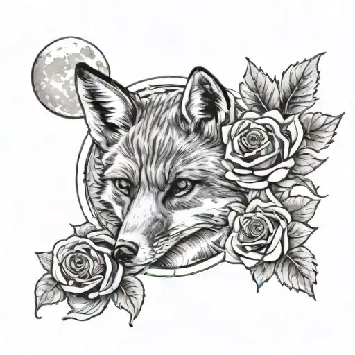 rose, moon, the little prince and the fox one piece tattoo design idea