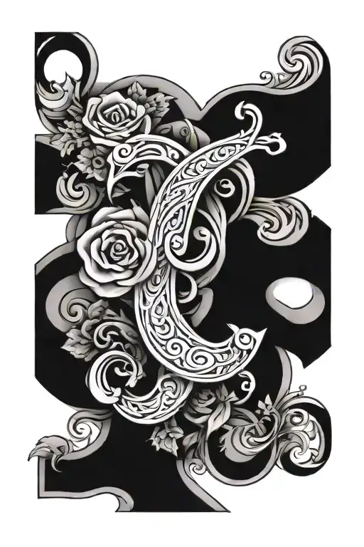 fine tattoo with the letters J and C intertwined and hidden then numbers 1 0 7 tattoo design idea
