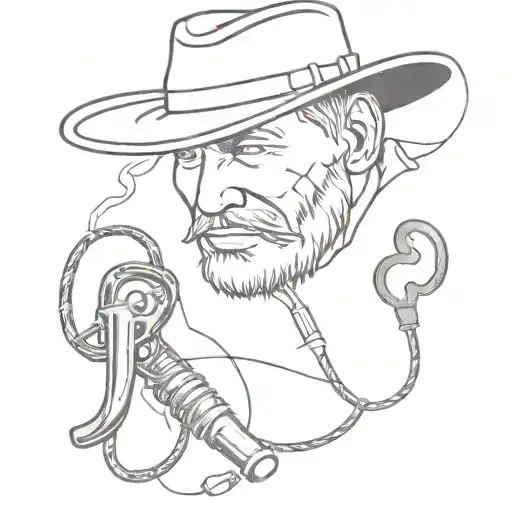 Indiana jones hat and whip elements tattoo design idea