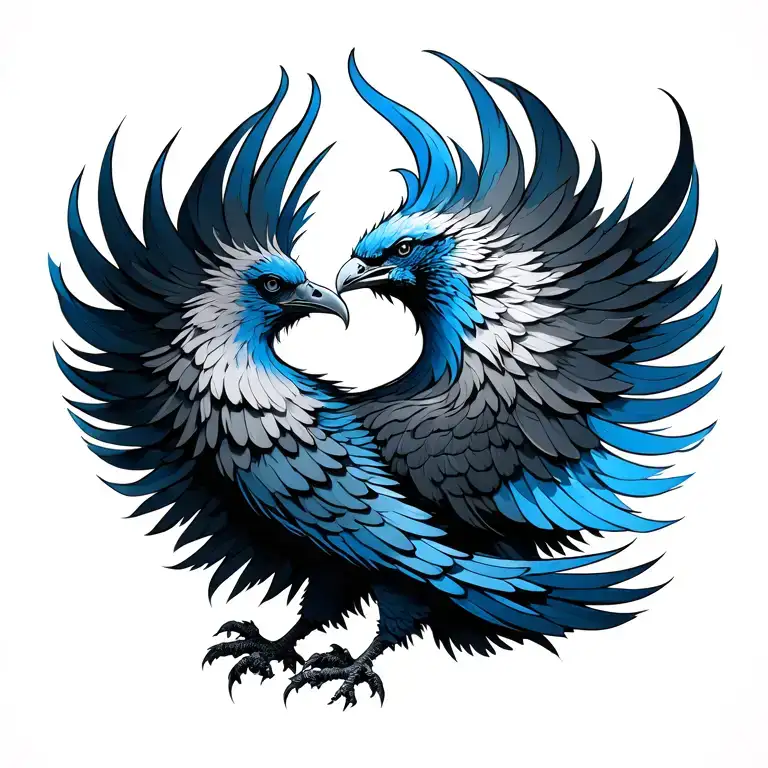 Blue and black phoenix tattoo design idea